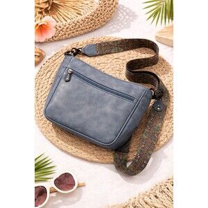 APHISON Blue Faux Leather Crossbody Bag Guitar Strap NWT